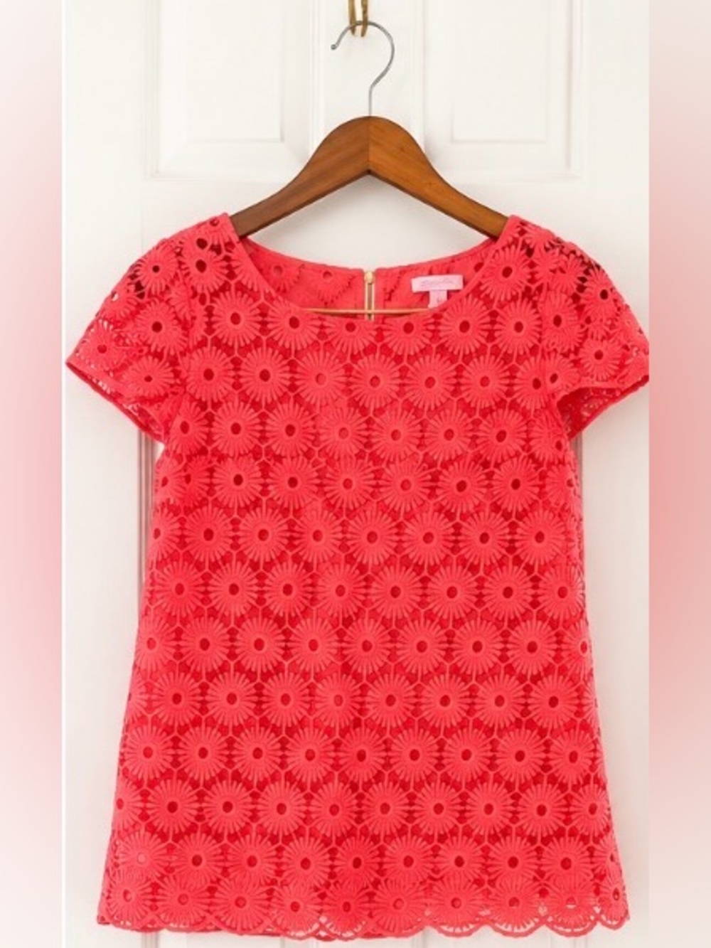 Lilly Pulitzer Pink Floral Lace Short Sleeve Top Size Small